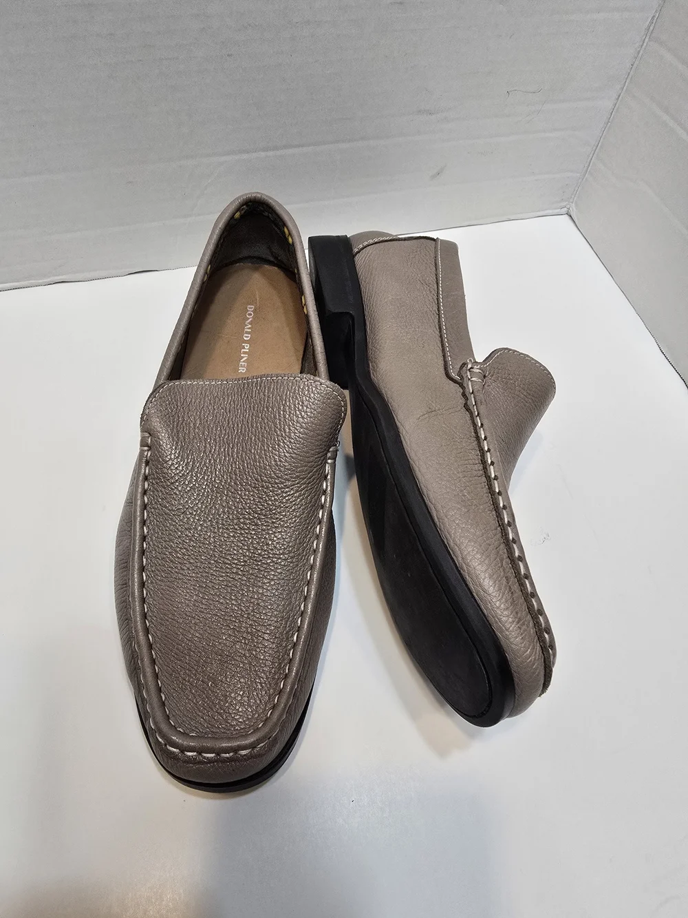 Donald J. Pliner Taupe Leather Slip-On Loafers for Men